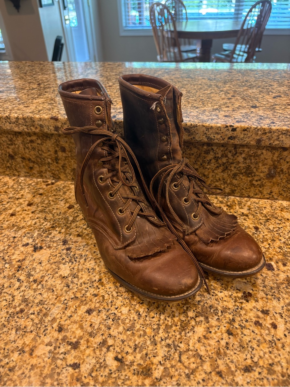 Laredo  Vintage Brown Leather Kiltie Roper Boots Size 9 M Riding Farm